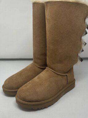 UGG Bailey Bow II Tall Boots Chestnut Suede Water Resistant Women's US 7 NEW
